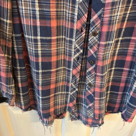 Free People We The Free Paneled Pink & Blue Plaid Shirt Size Medium - Picture 3 of 11